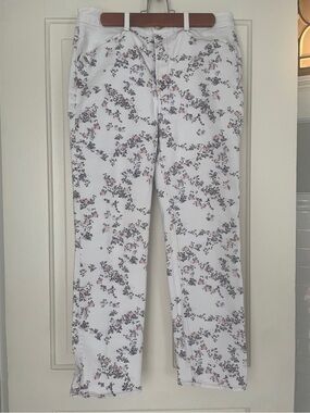 rag & bone White Floral Straight Leg Jeans